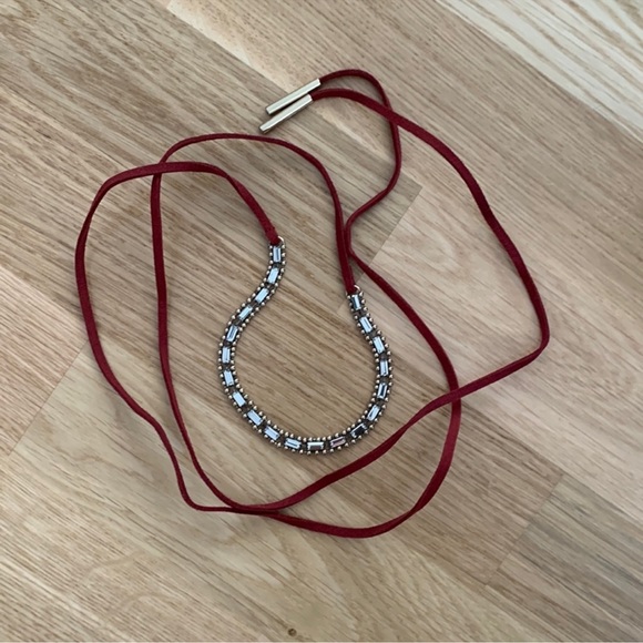 Jen Atkin Chloe + Isabel Red Leather Crystal Lariat Necklace or Headpiece - Picture 2 of 8